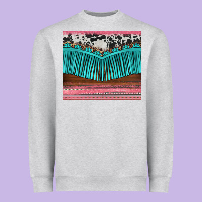 Western Fringe Cowhide Leopard Heavyweight Sweatshirt Designed By Barkaloodesign