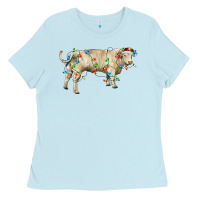 Baby Blue Charolais bull with christmas lights Ladies Tee - RanaPortraitStore