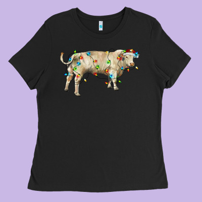 Charolais Bull With Christmas Lights Ladies Tee Designed By Ranaportraitstore