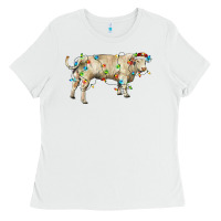 White Charolais bull with christmas lights Ladies Tee - RanaPortraitStore