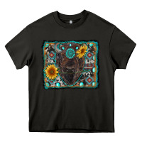 Asphalt american bison wıth sunflower and gemstone Heavy Core Tee - RanaPortraitStore