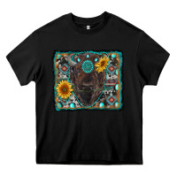 Black american bison wıth sunflower and gemstone Heavy Core Tee - RanaPortraitStore