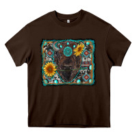 Chocolate Brown american bison wıth sunflower and gemstone Heavy Core Tee - RanaPortraitStore