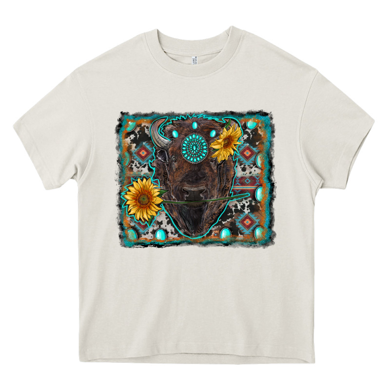 American Bison Wıth Sunflower And Gemstone Heavy Core Tee by RanaPortraitStore | Teevron