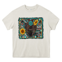 Cream american bison wıth sunflower and gemstone Heavy Core Tee - RanaPortraitStore