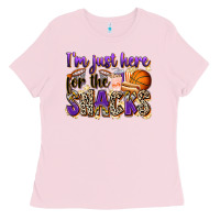 Bubblegum Pink i'm just here for the snacks basketball Ladies Tee - Zillion Design Studio