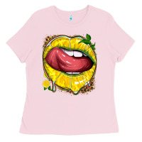 Bubblegum Pink lemon lips with leopard Ladies Tee - texasbilliewilder