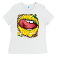 White lemon lips with leopard Ladies Tee - texasbilliewilder