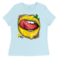 Baby Blue lemon lips with leopard Ladies Tee - texasbilliewilder