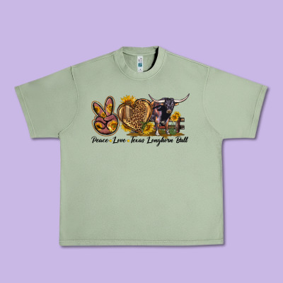 Peace Love Texas Longhorn Bull Urban Heavy Tee Designed By Lillyallendesigns