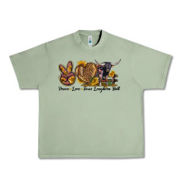 Oil Green Peace Love Texas Longhorn Bull Urban Heavy Tee - LillyAllenDesigns