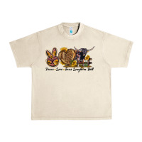 Sandshell Peace Love Texas Longhorn Bull Urban Heavy Tee - LillyAllenDesigns