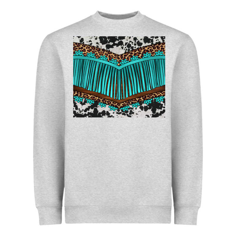 Western Cowhide Leopard Turquoise Fringed Heavyweight Sweatshirt by BarkalooDesign | Teevron