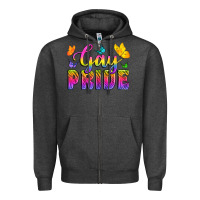 Charcoal Heather Gay Pride With Butterfly Zipper Hoodie - BundleAndBundleShop