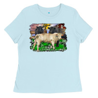 Baby Blue charolais bull black angus cattle and bull with barnyard and cowhide Ladies Tee - RanaPortraitStore