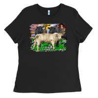 Charolais Bull Black Angus Cattle And Bull With Barnyard And Cowhide Ladies Tee | Teevron