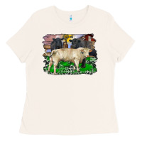 Bone charolais bull black angus cattle and bull with barnyard and cowhide Ladies Tee - RanaPortraitStore