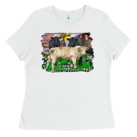 White charolais bull black angus cattle and bull with barnyard and cowhide Ladies Tee - RanaPortraitStore