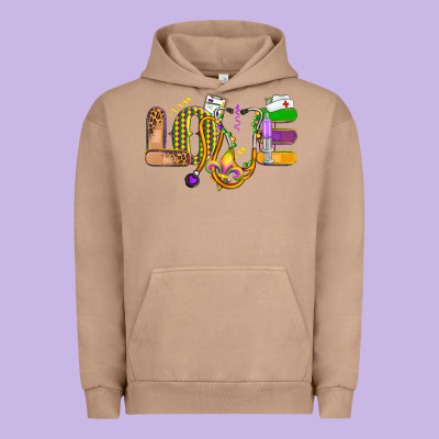 Love Nurse Mardi Gras Urban Hoodie Designed By Oliviacreatesart