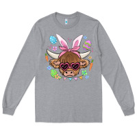Heather Grey easter cow Long Sleeve Tee - MaliasSmallBusiness