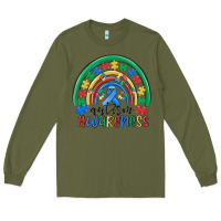 Army Green autism awareness rainbow Long Sleeve Tee - MaliasSmallBusiness