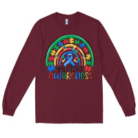 Burgundy autism awareness rainbow Long Sleeve Tee - MaliasSmallBusiness