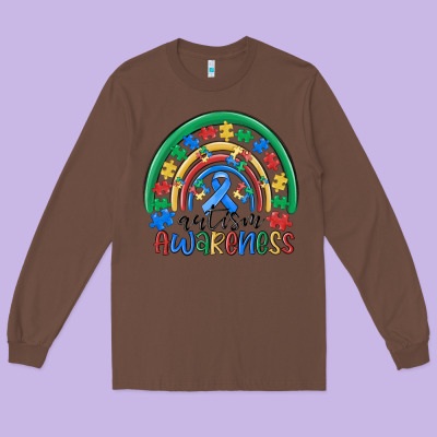 Autism Awareness Rainbow Long Sleeve Tee Designed By Maliassmallbusiness
