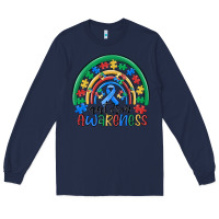 Navy autism awareness rainbow Long Sleeve Tee - MaliasSmallBusiness