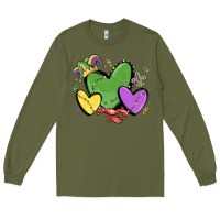 Army Green mardi gras hearts Long Sleeve Tee - MaliasSmallBusiness