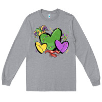 Heather Grey mardi gras hearts Long Sleeve Tee - MaliasSmallBusiness