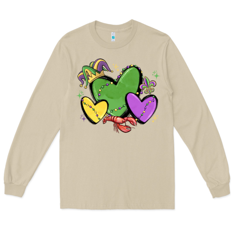 Mardi Gras Hearts Long Sleeve Tee by MaliasSmallBusiness | Teevron