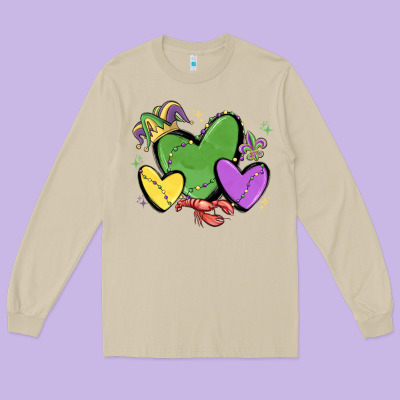 Mardi Gras Hearts Long Sleeve Tee Designed By Maliassmallbusiness