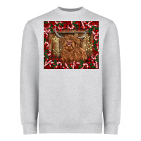 Heather Grey Christmas highland cow with candy canes Heavyweight Sweatshirt - BarkalooDesign