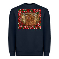 Navy Christmas highland cow with candy canes Heavyweight Sweatshirt - BarkalooDesign
