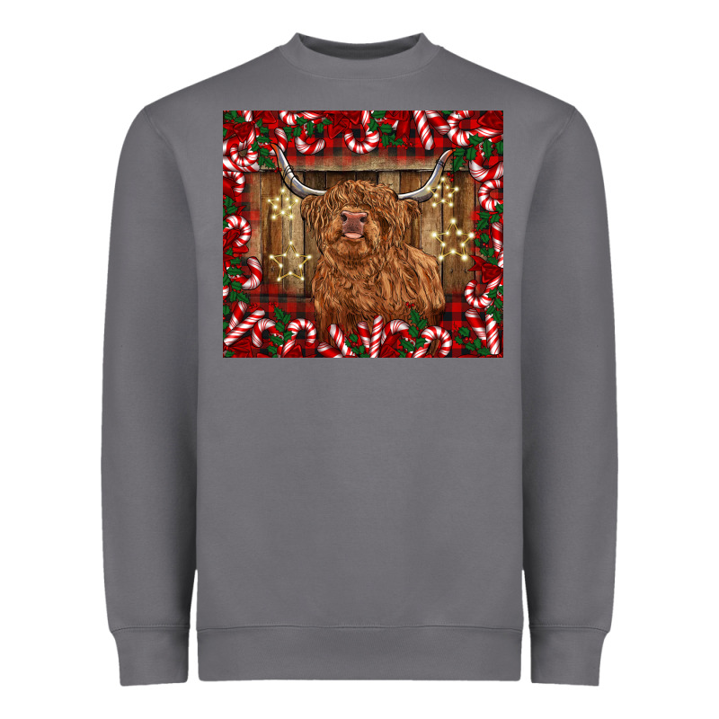 Christmas Highland Cow With Candy Canes Heavyweight Sweatshirt by BarkalooDesign | Teevron
