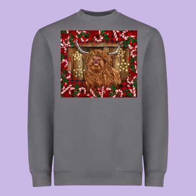 Christmas Highland Cow With Candy Canes Heavyweight Sweatshirt Designed By Barkaloodesign