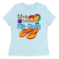 Baby Blue life is better in flip flops Ladies Tee - texasbilliewilder