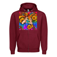 Burgundy Heart And Sunflowers With Neon Leopard Patterns Zipper Hoodie - BundleAndBundleShop
