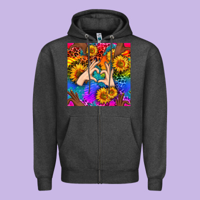 Heart And Sunflowers With Neon Leopard Patterns Zipper Hoodie Designed By Bundleandbundleshop