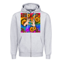 Heather Grey Heart And Sunflowers With Neon Leopard Patterns Zipper Hoodie - BundleAndBundleShop