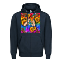 Navy Heart And Sunflowers With Neon Leopard Patterns Zipper Hoodie - BundleAndBundleShop
