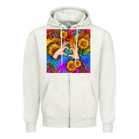 Oatmeal Heather Heart And Sunflowers With Neon Leopard Patterns Zipper Hoodie - BundleAndBundleShop