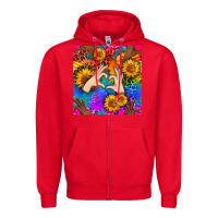 Red Heart And Sunflowers With Neon Leopard Patterns Zipper Hoodie - BundleAndBundleShop