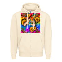 Sandshell Heart And Sunflowers With Neon Leopard Patterns Zipper Hoodie - BundleAndBundleShop