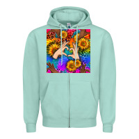 Seafoam Heart And Sunflowers With Neon Leopard Patterns Zipper Hoodie - BundleAndBundleShop