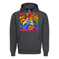 Smoke Heart And Sunflowers With Neon Leopard Patterns Zipper Hoodie - BundleAndBundleShop