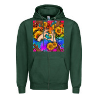 Sports Green Heart And Sunflowers With Neon Leopard Patterns Zipper Hoodie - BundleAndBundleShop