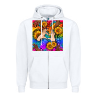 White Heart And Sunflowers With Neon Leopard Patterns Zipper Hoodie - BundleAndBundleShop