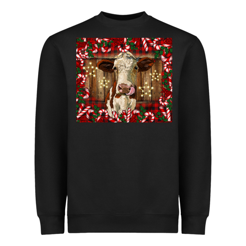 Christmas Heifer With Candy Canes Heavyweight Sweatshirt by BarkalooDesign | Teevron