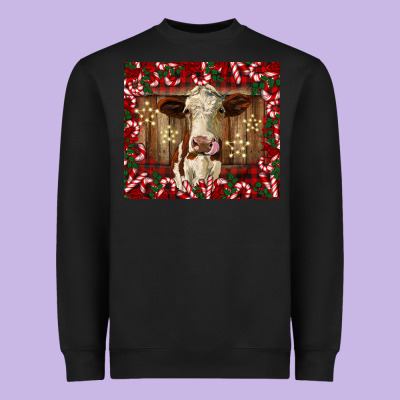 Christmas Heifer With Candy Canes Heavyweight Sweatshirt Designed By Barkaloodesign